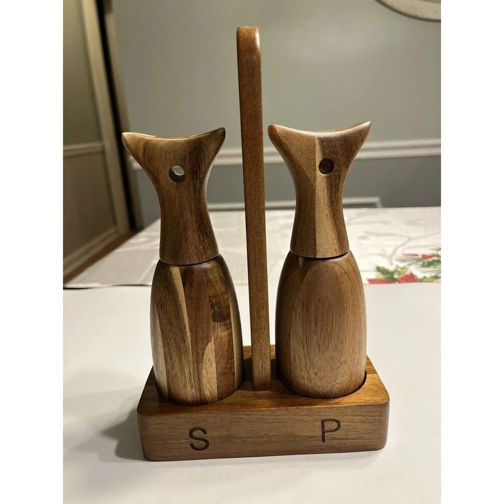 2PC Salt and Pepper Grinder Set Acacia Wood Ceramic and Carbon Steel Core Mill